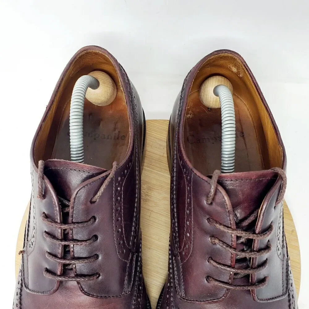 Campanile Shoes Mens 10 Brown Leather Wingtip Derby Full Brogue Medallion Oxford